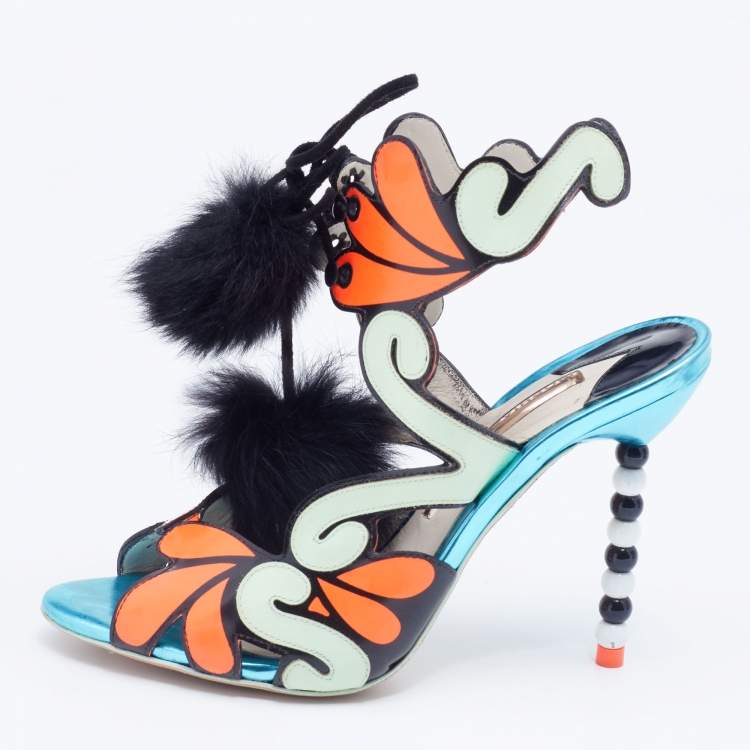 Pre Owned Sophia Webster Multicolor Leather Riko Cutout Ankle Cuff Sandals Size 37.5