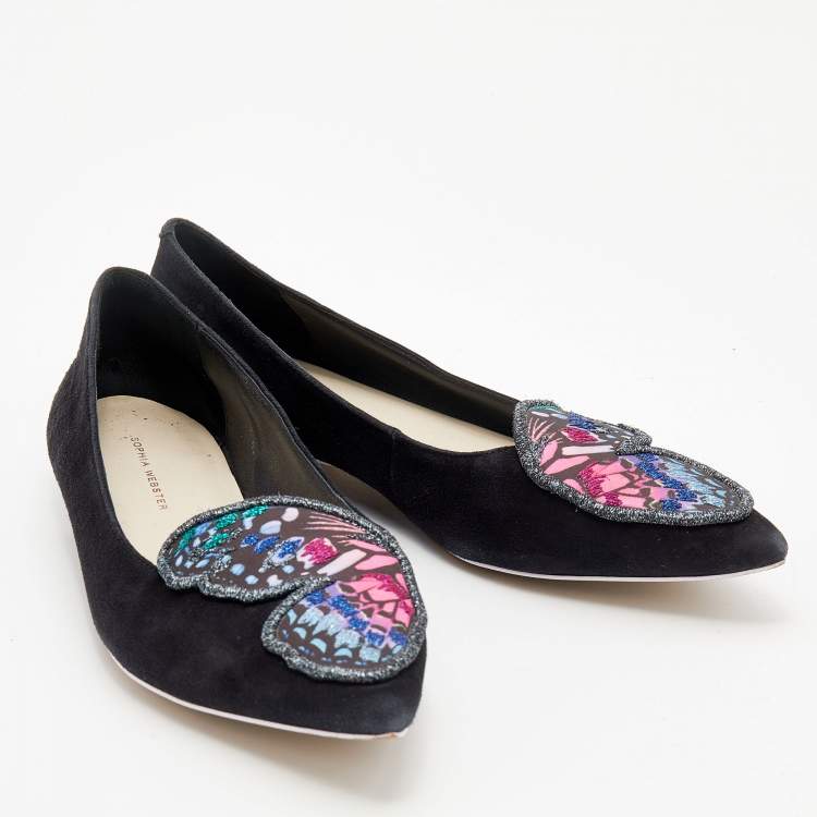 Pre Owned Sophia Webster Black Suede Bibi Butterfly Pointed Toe Ballet Flats Size 38
