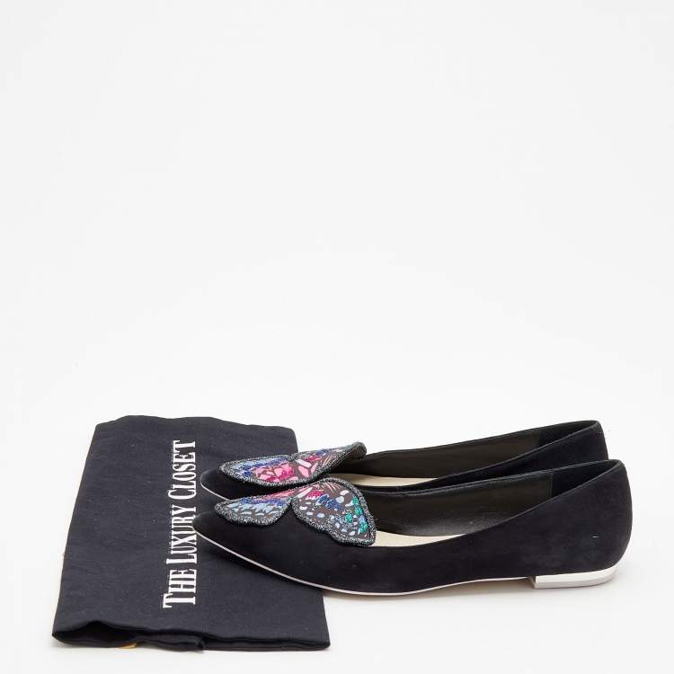 Pre Owned Sophia Webster Black Suede Bibi Butterfly Pointed Toe Ballet Flats Size 38