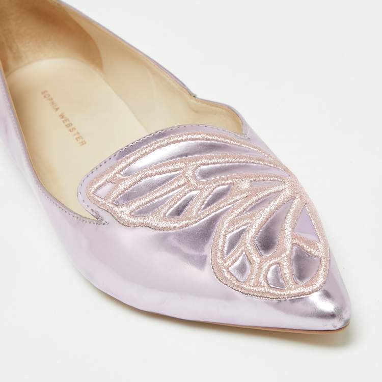 Pre Owned Sophia Webster Metallic pink Patent Bibi Butterfly Pointed Toe Ballet Flats Size 37