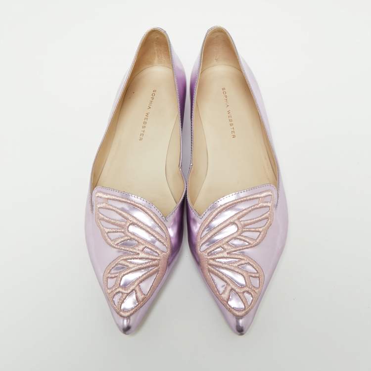 Pre Owned Sophia Webster Metallic pink Patent Bibi Butterfly Pointed Toe Ballet Flats Size 37