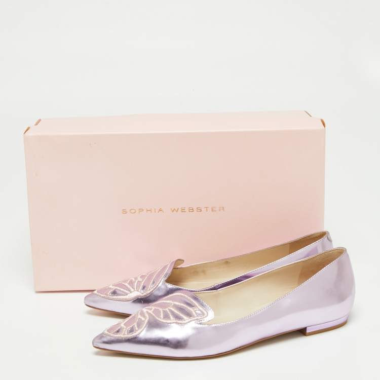 Pre Owned Sophia Webster Metallic pink Patent Bibi Butterfly Pointed Toe Ballet Flats Size 37