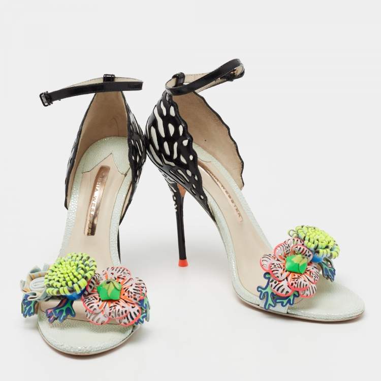 Pre Owned Sophia Webster Multicolor Leather Lilico Underwater Ankle-Strap Sandals Size 38.5