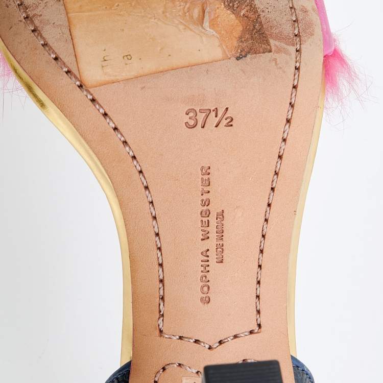 Pre Owned Sophia Webster Multicolor Ostrich Leather And Rabbit Fur Detail Nicole Sandals Size 37.5