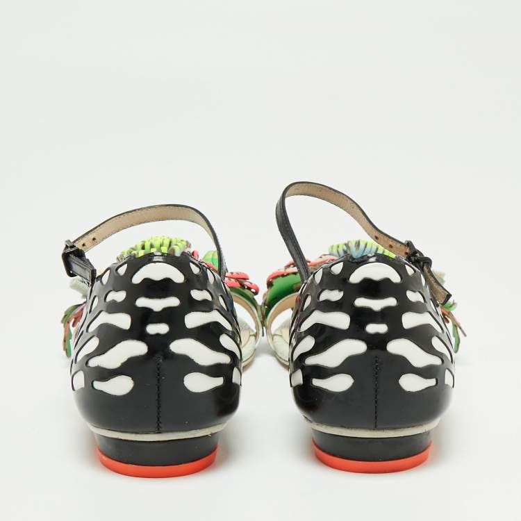 Pre Owned Sophia Webster Multicolor Patent And Leather Lilico Underwater Floral Embellished Flat Sandals Size 37 