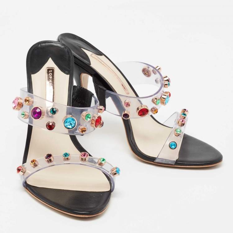 Pre Owned Sophia Webster Black PVC And Leather Rosalind Gem Mule Sandals Size 41 