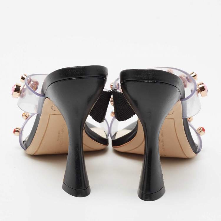 Pre Owned Sophia Webster Black PVC And Leather Rosalind Gem Mule Sandals Size 41 