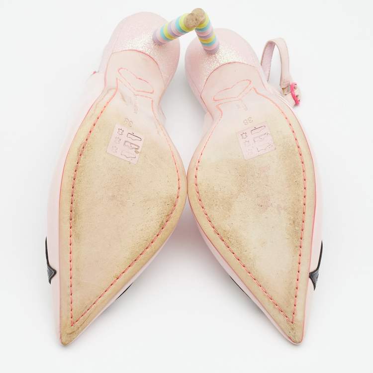 Pre Owned Sophia Webster for Barbie Pink Leather Barbie Doll Slingback Sandals Size 38
