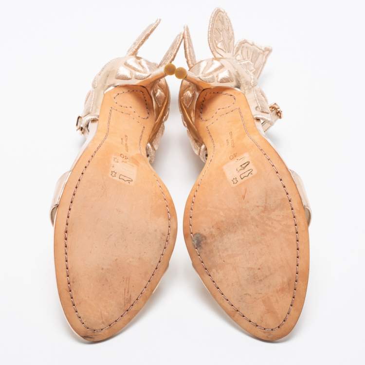 Pre Owned Sophia Webster Metallic Rose Gold Leather Chiara Butterfly Ankle Strap Sandals Size 40