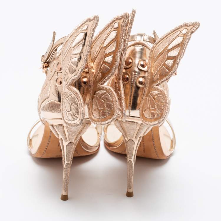 Pre Owned Sophia Webster Metallic Rose Gold Leather Chiara Butterfly Ankle Strap Sandals Size 40