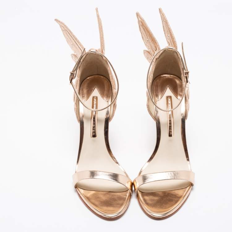 Pre Owned Sophia Webster Metallic Rose Gold Leather Chiara Butterfly Ankle Strap Sandals Size 40