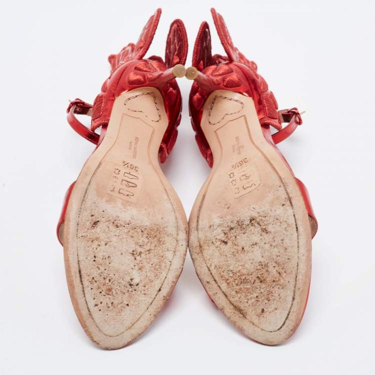 مملوكة مسبقًا Sophia Webster Red Leather Chiara Butterfly Ankle Strap Sandals Size 36.5