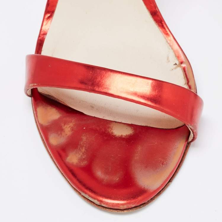 مملوكة مسبقًا Sophia Webster Red Leather Chiara Butterfly Ankle Strap Sandals Size 36.5