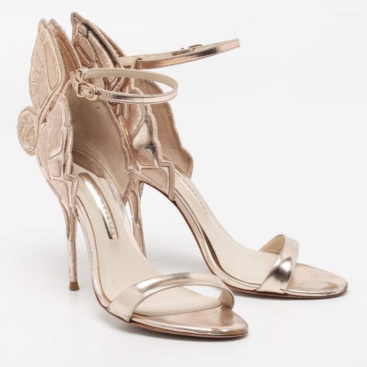 مملوكة مسبقًا Sophia Webster Metallic Rose Gold Leather Chiara Butterfly Ankle Strap Sandals Size 38