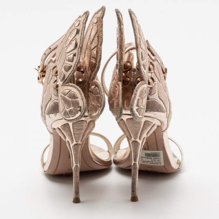 مملوكة مسبقًا Sophia Webster Metallic Rose Gold Leather Chiara Butterfly Ankle Strap Sandals Size 38