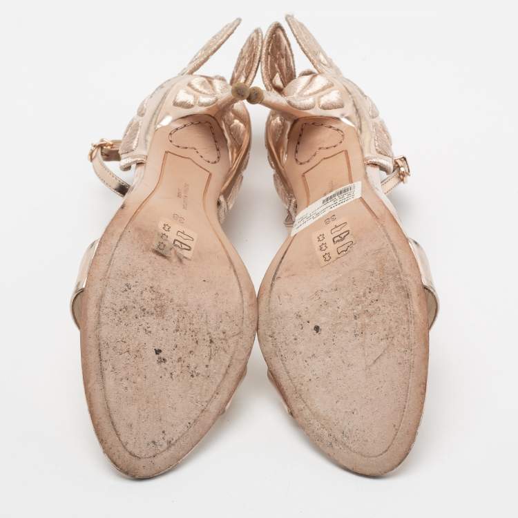 مملوكة مسبقًا Sophia Webster Metallic Rose Gold Leather Chiara Butterfly Ankle Strap Sandals Size 38