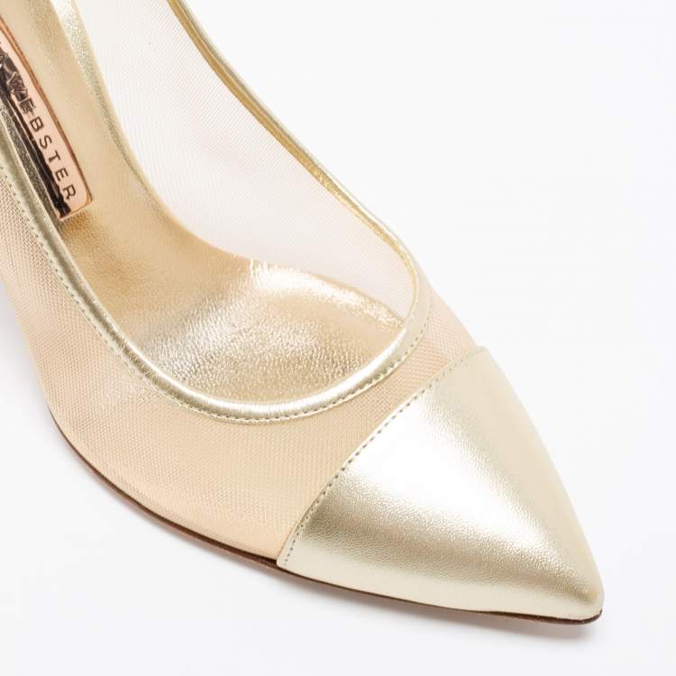 Pre Owned Sophia Webster Gold Leather and Mesh Jasmine Embellished Heel Pumps Size 39