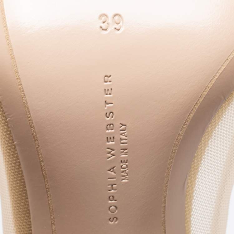 Pre Owned Sophia Webster Gold Leather and Mesh Jasmine Embellished Heel Pumps Size 39