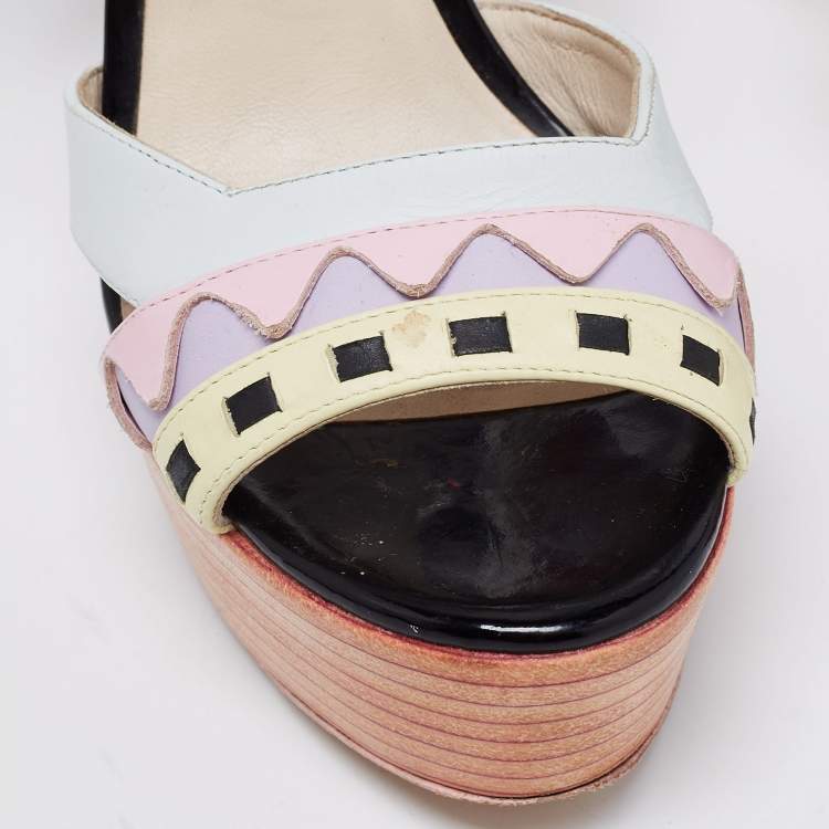 Pre Owned Sophia Webster Multicolor Leather Riko Pastel Platform Sandals Size 38