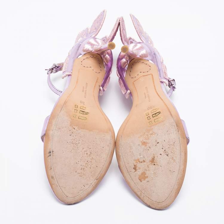 مملوكة مسبقًا Sophia Webster Metallic Purple Leather And Fabric Chiara Butterfly Ankle Strap Sandals Size 36