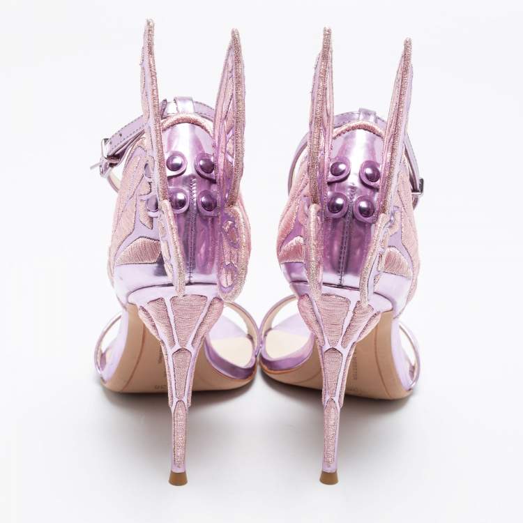 مملوكة مسبقًا Sophia Webster Metallic Purple Leather And Fabric Chiara Butterfly Ankle Strap Sandals Size 36