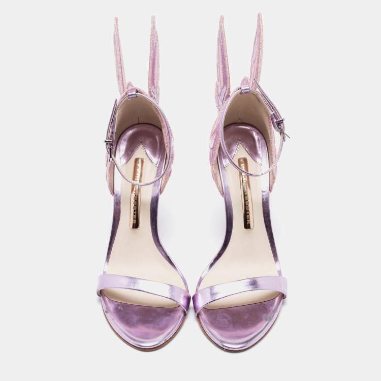 مملوكة مسبقًا Sophia Webster Metallic Purple Leather And Fabric Chiara Butterfly Ankle Strap Sandals Size 36