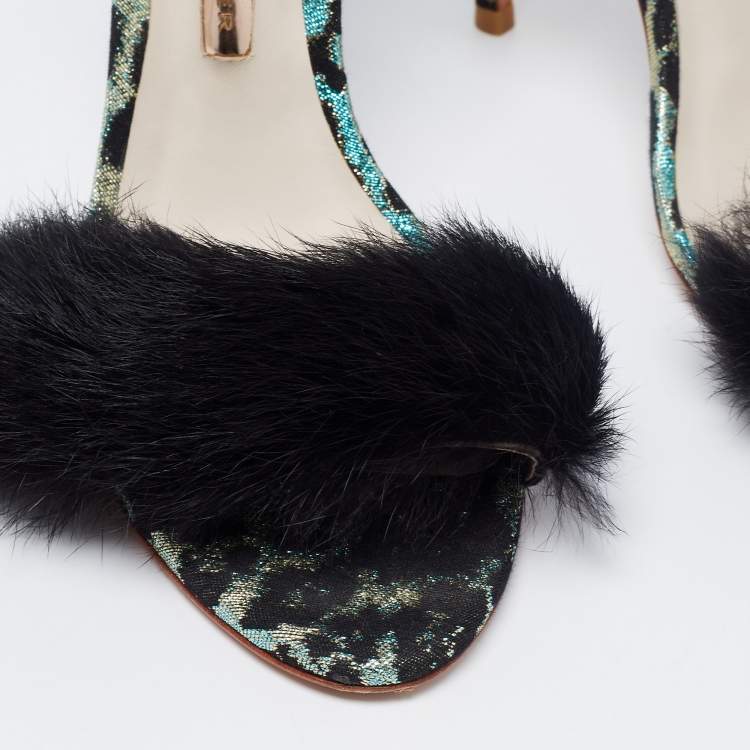 Pre Owned Sophia Webster Multicolor Leopard Print Jacquard and Fur-trimmed Sandals Size 38.5