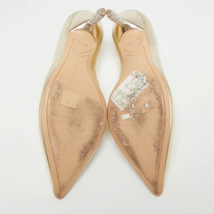 Pre Owned Sophia Webster Gold Leather Coco Embellished Pointed Toe Pumps Size 40