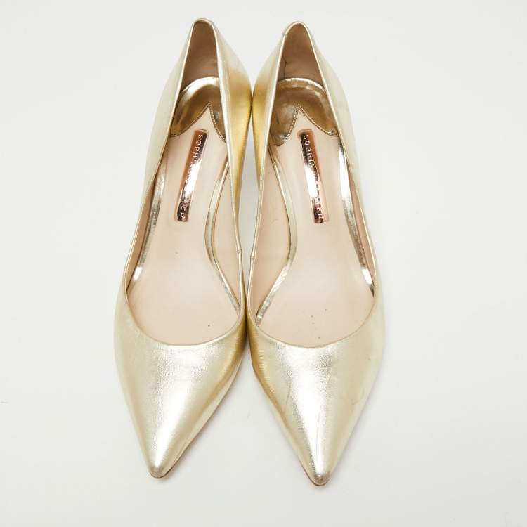 Pre Owned Sophia Webster Gold Leather Coco Embellished Pointed Toe Pumps Size 40