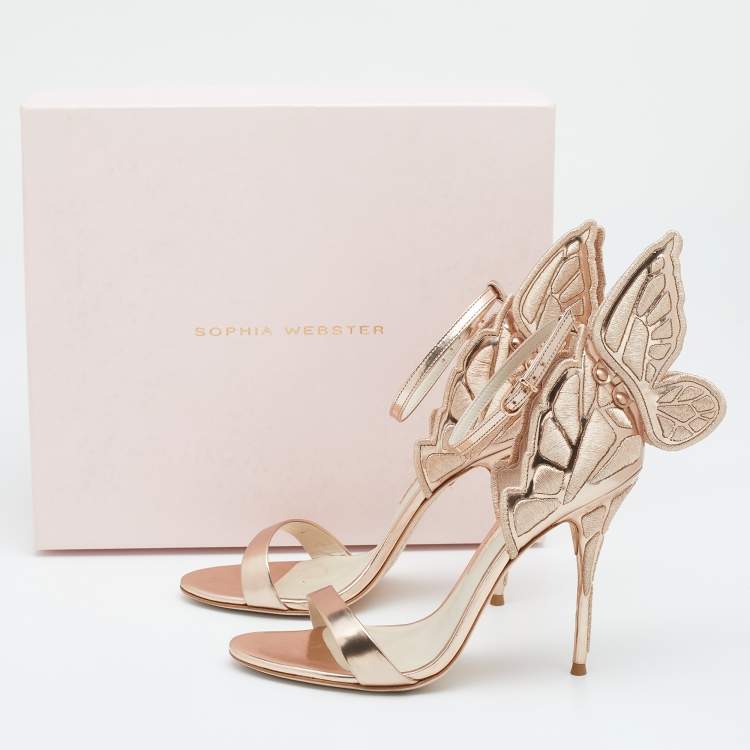 مملوكة مسبقًا Sophia Webster Metallic Rose Gold Leather Chiara Butterfly Ankle Strap Sandals Size 39