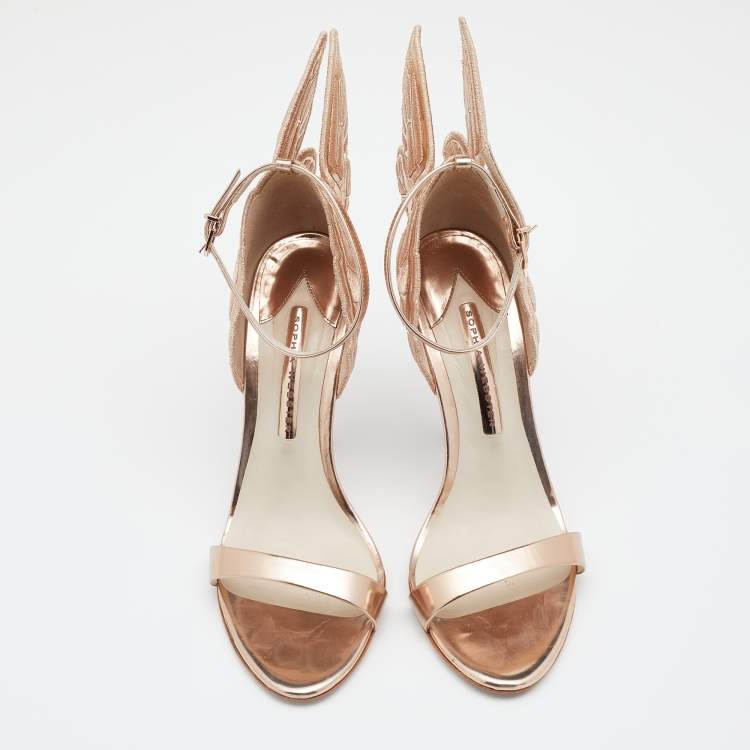 مملوكة مسبقًا Sophia Webster Metallic Rose Gold Leather Chiara Butterfly Ankle Strap Sandals Size 39