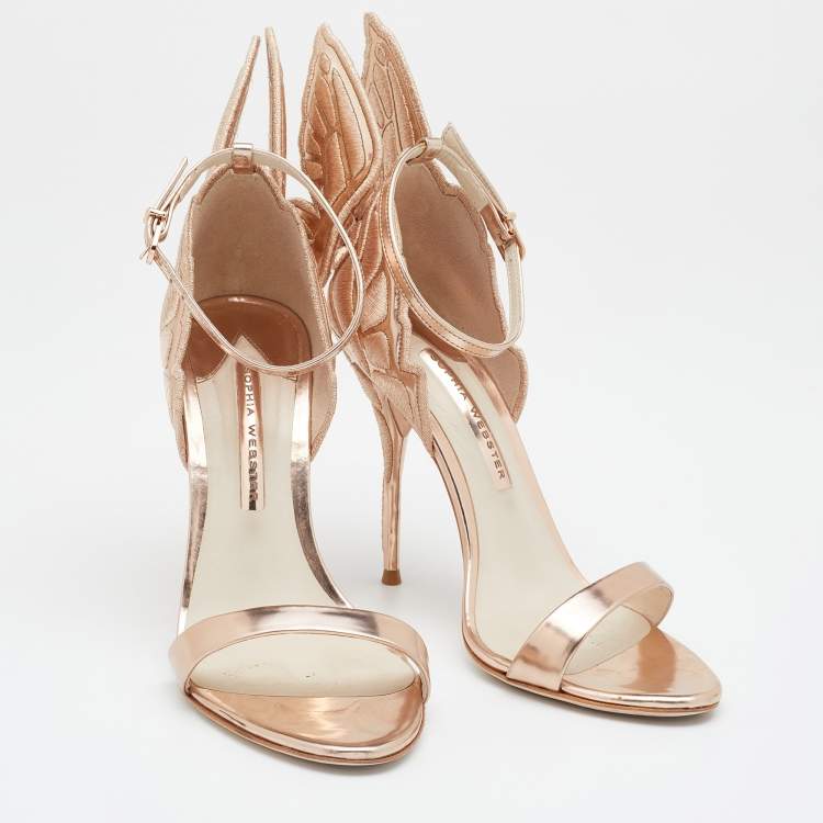مملوكة مسبقًا Sophia Webster Metallic Rose Gold Leather Chiara Butterfly Ankle Strap Sandals Size 39