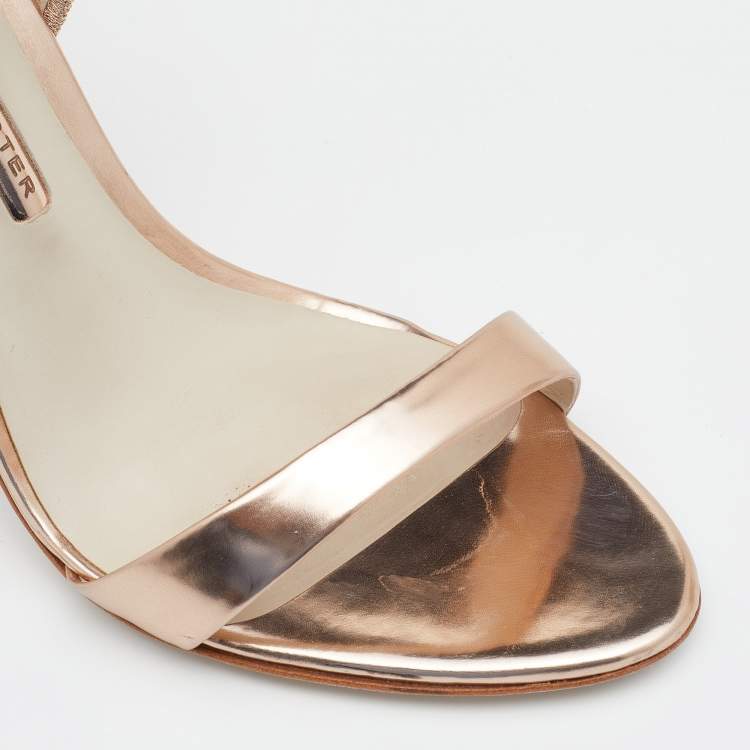 مملوكة مسبقًا Sophia Webster Metallic Rose Gold Leather Chiara Butterfly Ankle Strap Sandals Size 39