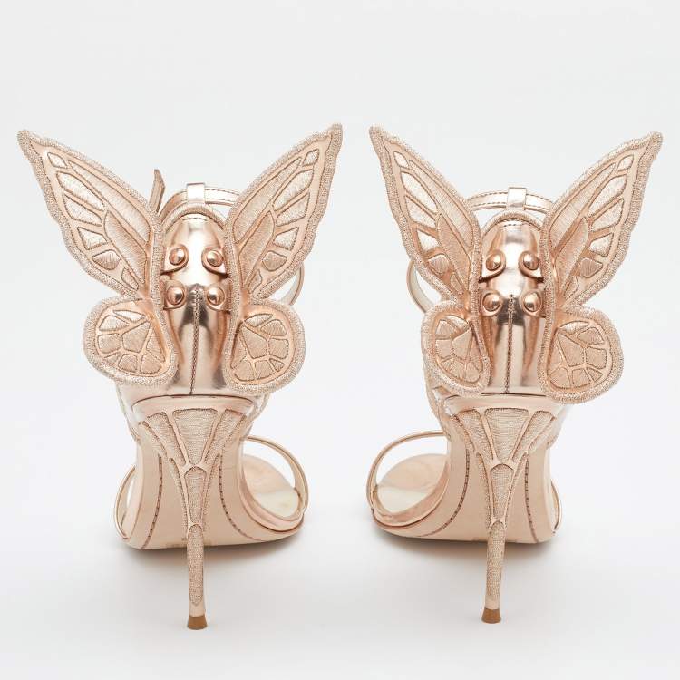 مملوكة مسبقًا Sophia Webster Metallic Rose Gold Leather Chiara Butterfly Ankle Strap Sandals Size 39