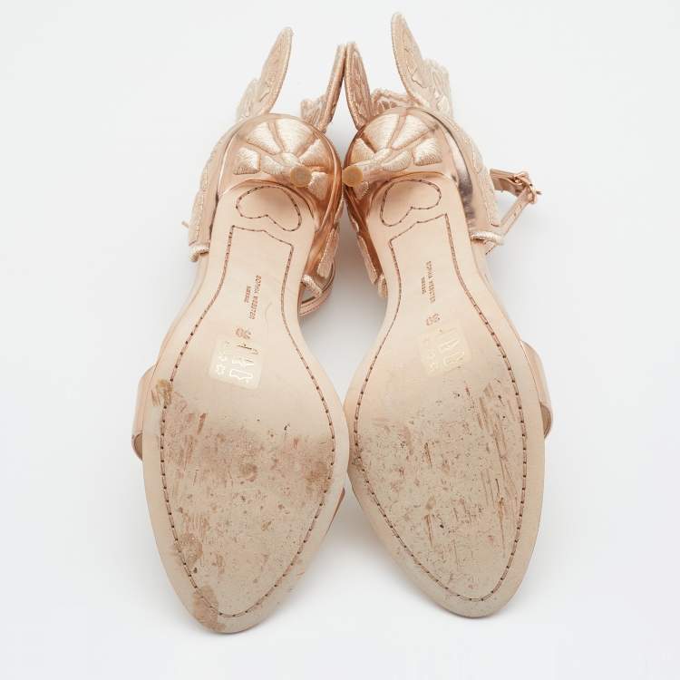 مملوكة مسبقًا Sophia Webster Metallic Rose Gold Leather Chiara Butterfly Ankle Strap Sandals Size 39