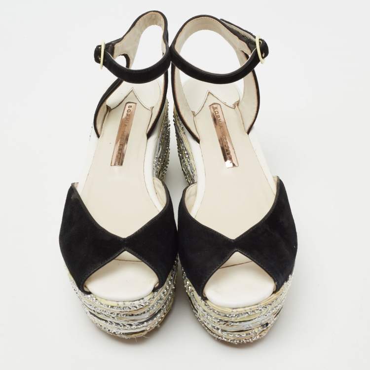 Pre Owned Sophia Webster Black Suede Platform Wedge Sandals Size 36.5