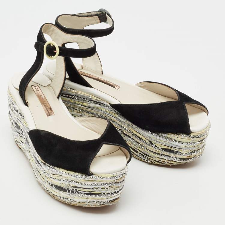 Pre Owned Sophia Webster Black Suede Platform Wedge Sandals Size 36.5