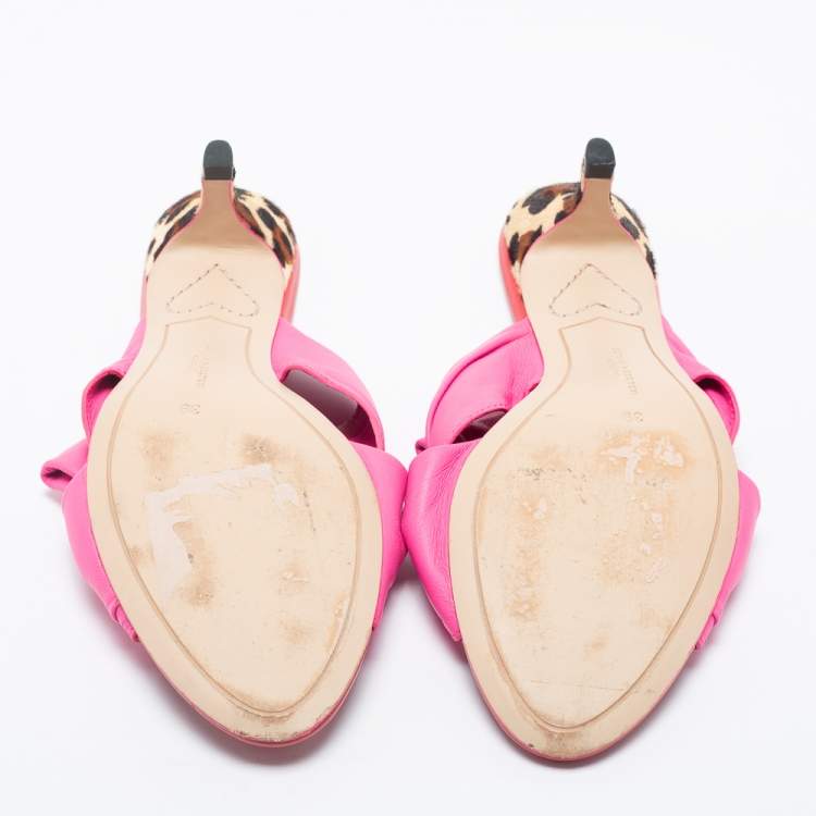 Pre Owned Sophia Webster Tricolor Leather And Calf Hair Bow Detail Slide  Sandals Size 39
