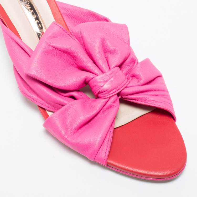 Pre Owned Sophia Webster Tricolor Leather And Calf Hair Bow Detail Slide  Sandals Size 39