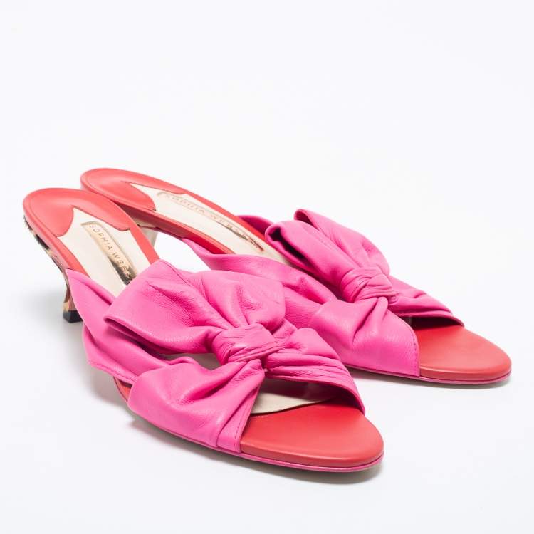 Pre Owned Sophia Webster Tricolor Leather And Calf Hair Bow Detail Slide  Sandals Size 39