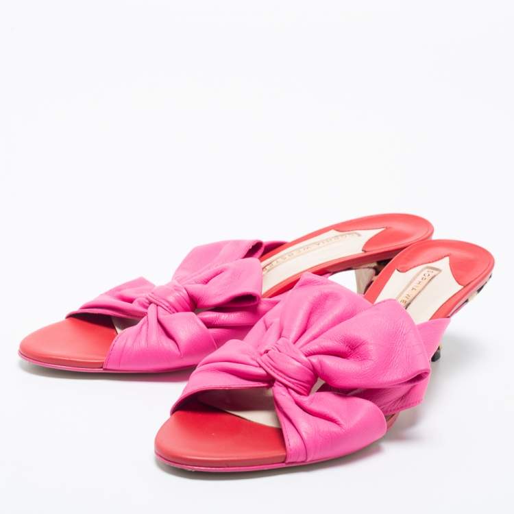 Pre Owned Sophia Webster Tricolor Leather And Calf Hair Bow Detail Slide  Sandals Size 39