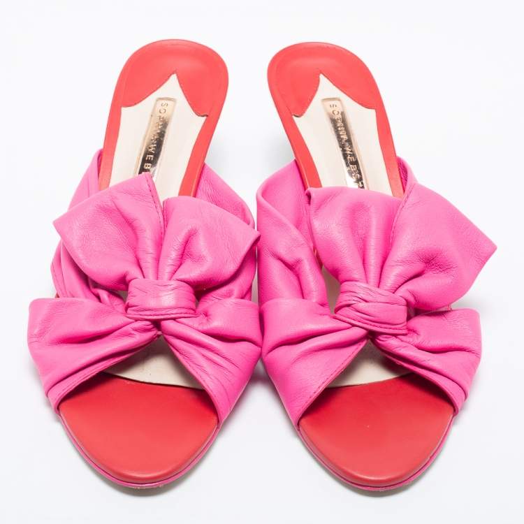 Pre Owned Sophia Webster Tricolor Leather And Calf Hair Bow Detail Slide  Sandals Size 39