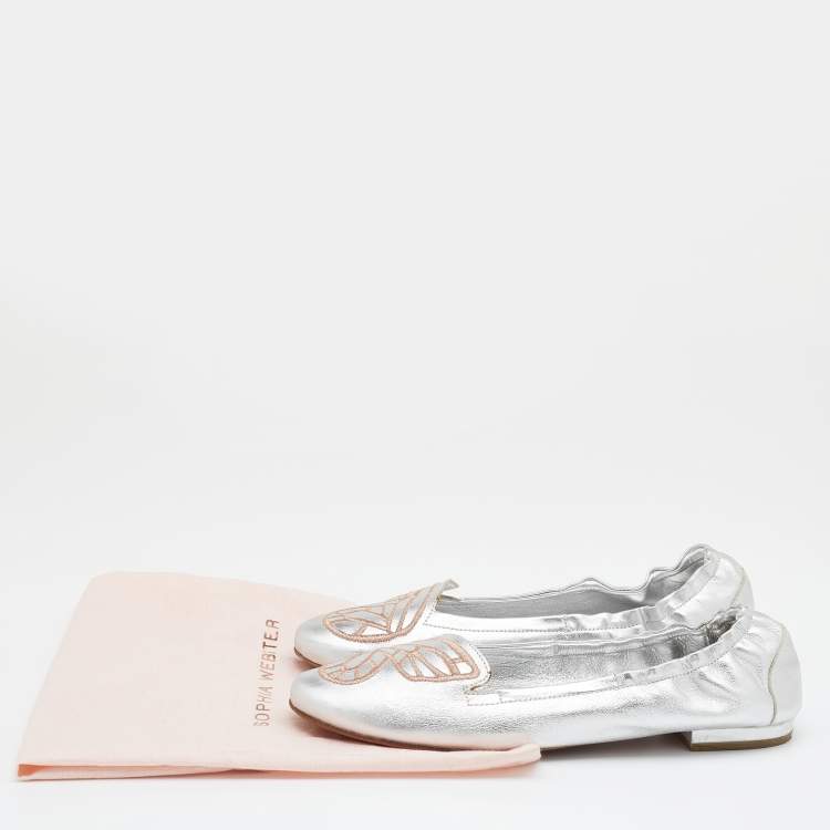 Pre Owned Sophia Webster Silver Leather Scrunch Ballet Flats Size 39