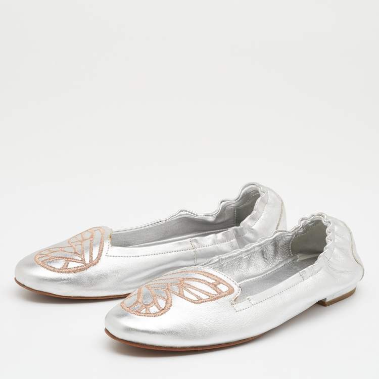 Pre Owned Sophia Webster Silver Leather Scrunch Ballet Flats Size 39
