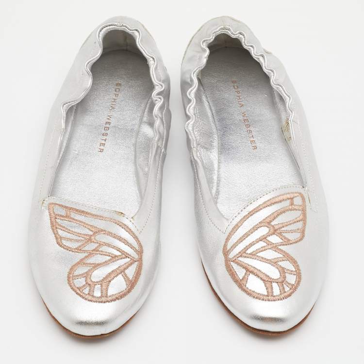 Pre Owned Sophia Webster Silver Leather Scrunch Ballet Flats Size 39