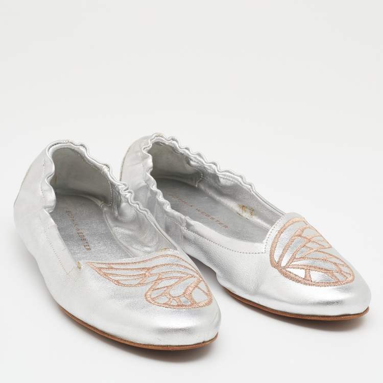 Pre Owned Sophia Webster Silver Leather Scrunch Ballet Flats Size 39