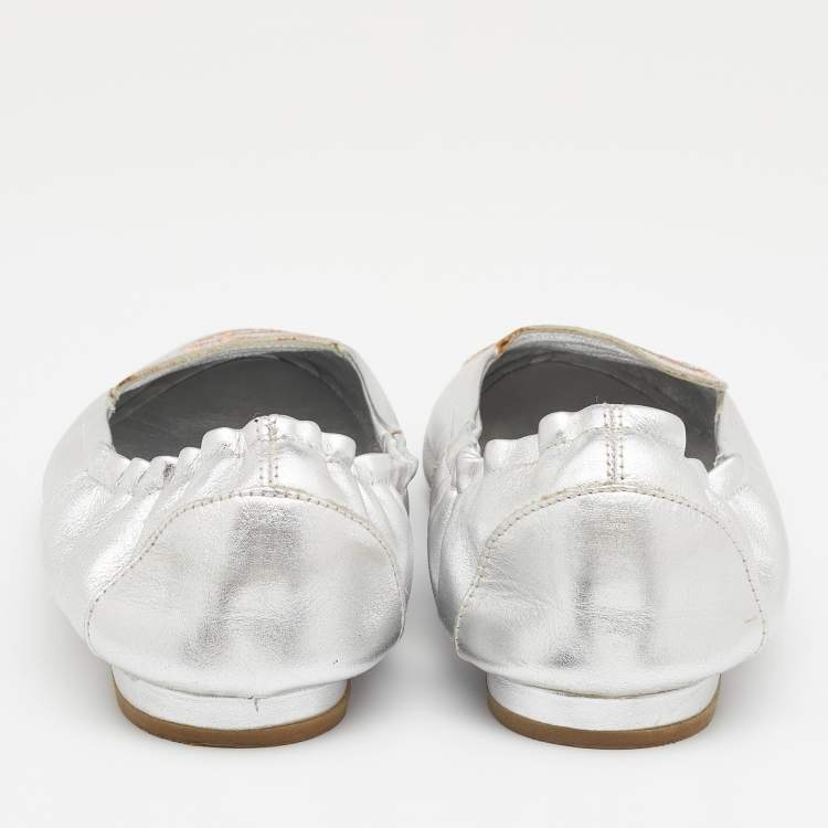 Pre Owned Sophia Webster Silver Leather Scrunch Ballet Flats Size 39