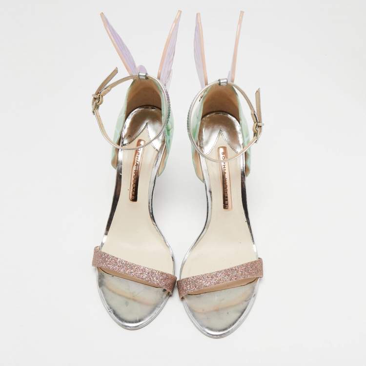 Pre Owned Sophia Webster Multicolor Glitter and Metallic Leather Chiara Ankle-Strap Sandals Size 38.5