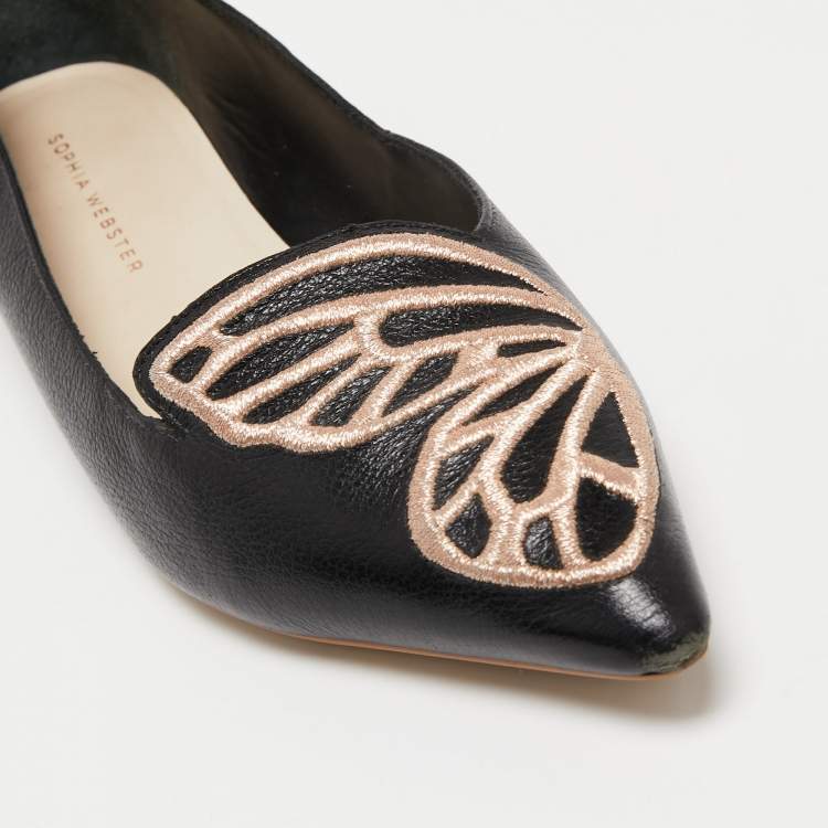Pre Owned Sophia Webster Black Leather Bibi Butterfly Pointed Toe Ballet Flats Size 36