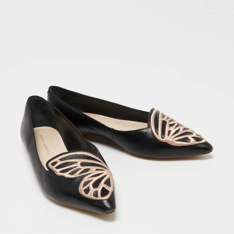 Pre Owned Sophia Webster Black Leather Bibi Butterfly Pointed Toe Ballet Flats Size 36